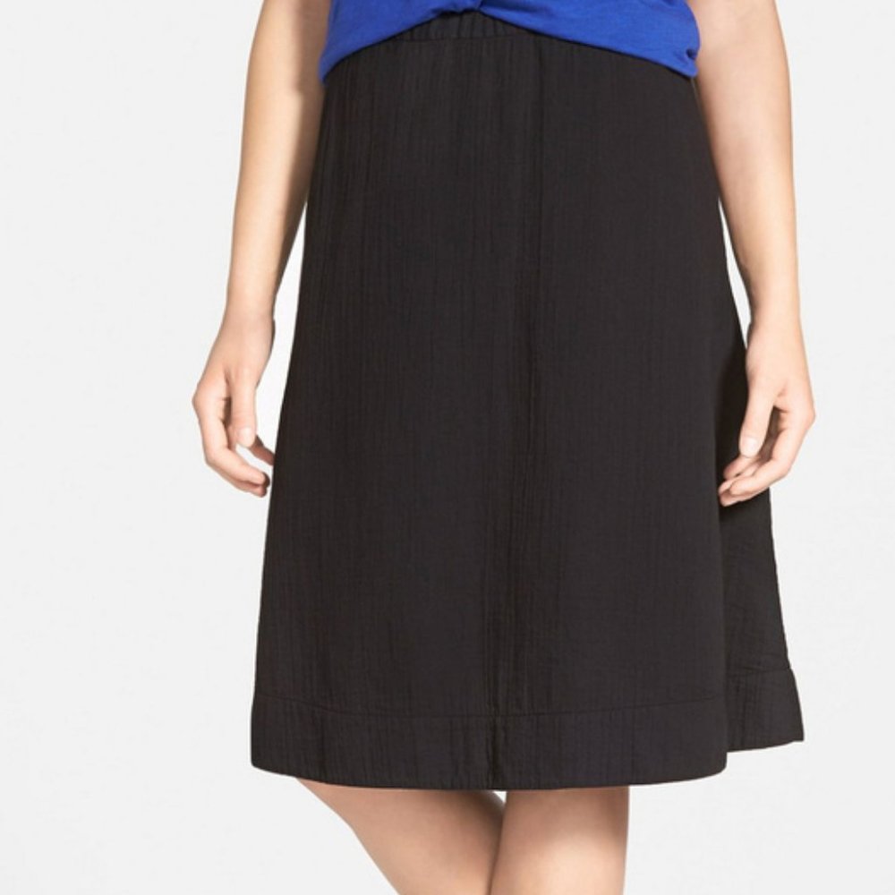 Eileen Fisher ~new~Gathered Knee Length Organic Cotton Gauze Skirt